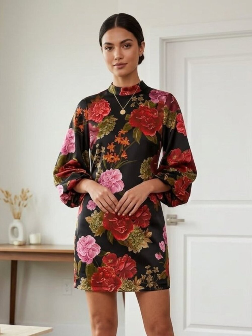 Zara Mini Floral Dress Oversized Sleeves